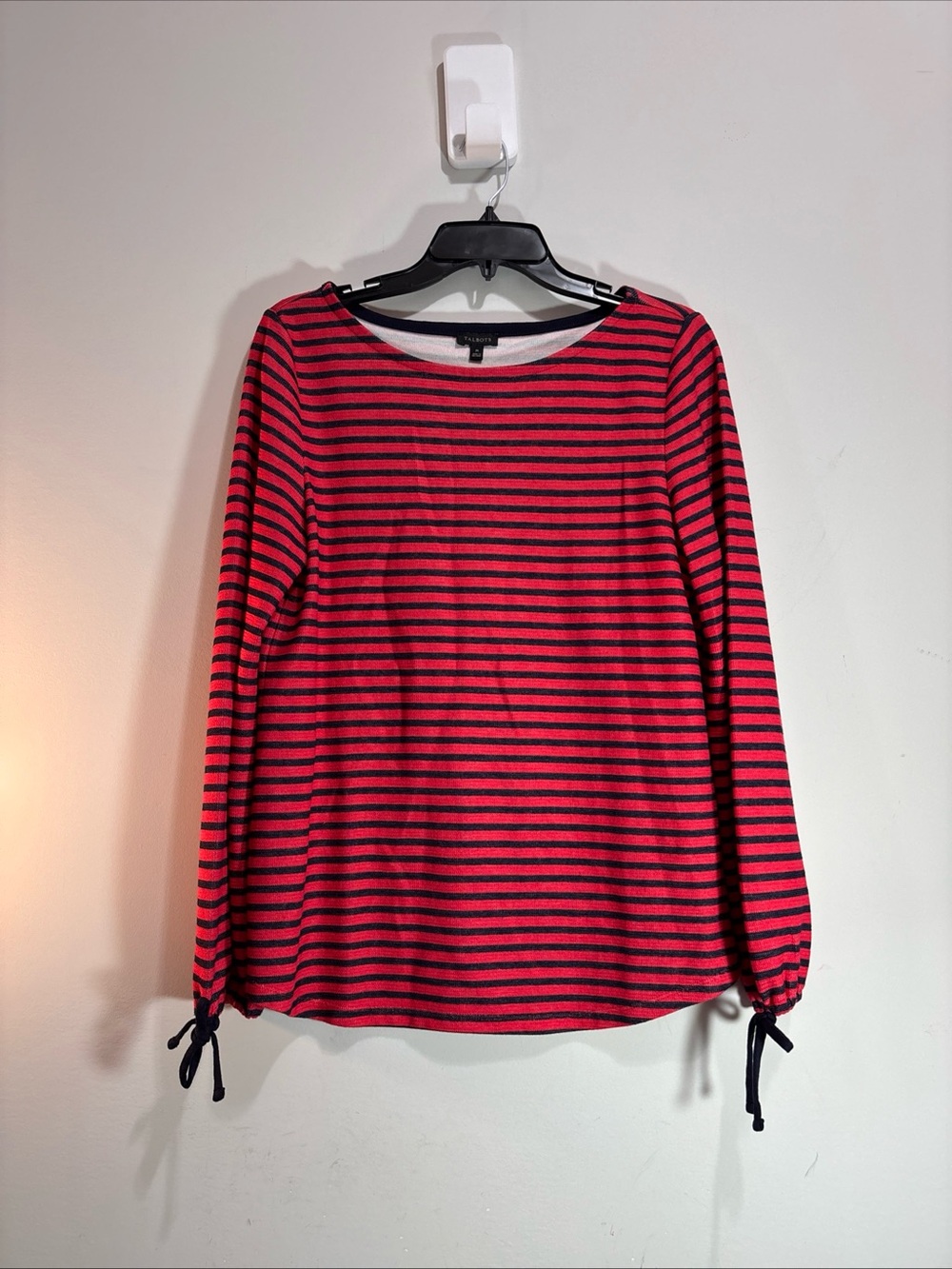 Talbots Striped Long-Sleeve Boatneck Top - Red & Black. 1408